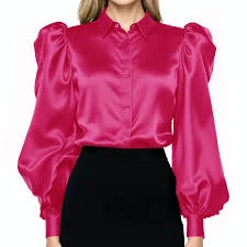 Women's Satin Puff Sleeve Blouse product thumbnail 2