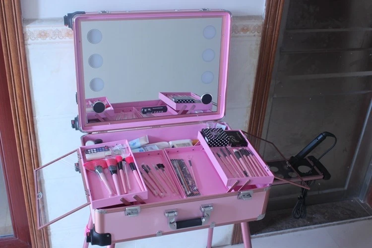 Rolling Makeup Case with LED Light Mirror with Multimedia product thumbnail 2