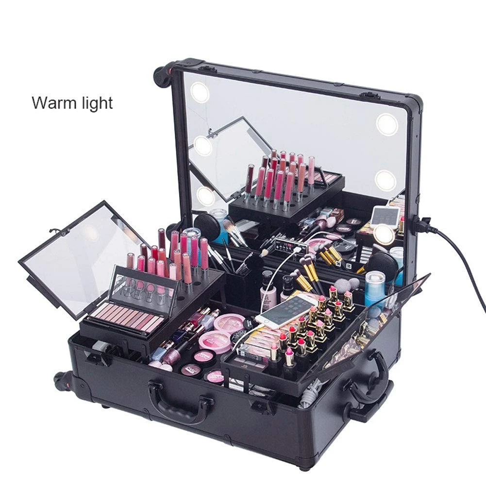 Rolling Makeup Case with LED Light Mirror with Multimedia product thumbnail 7