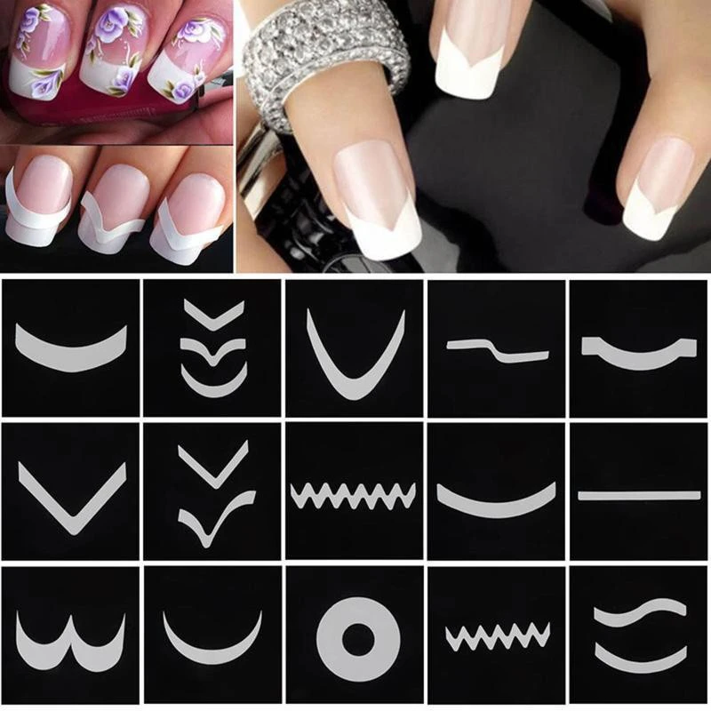 3pcs Nail Art Tools Set French nail art plastic steel plate model 18 French sticker crystal nail making templates product thumbnail 4
