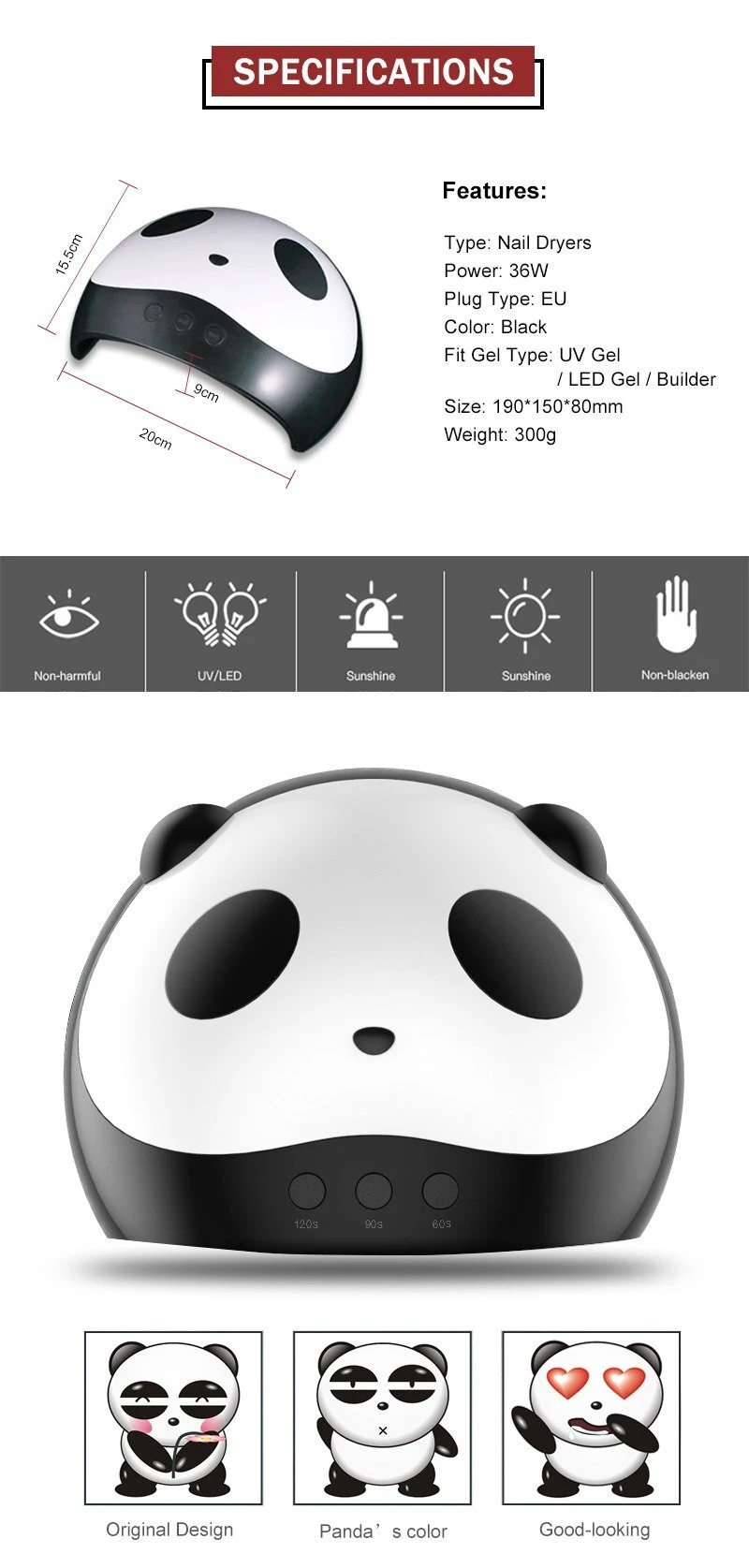 3 in 1 Panda LED UV Gel Nail Lamp Dryer 36 W product thumbnail 2