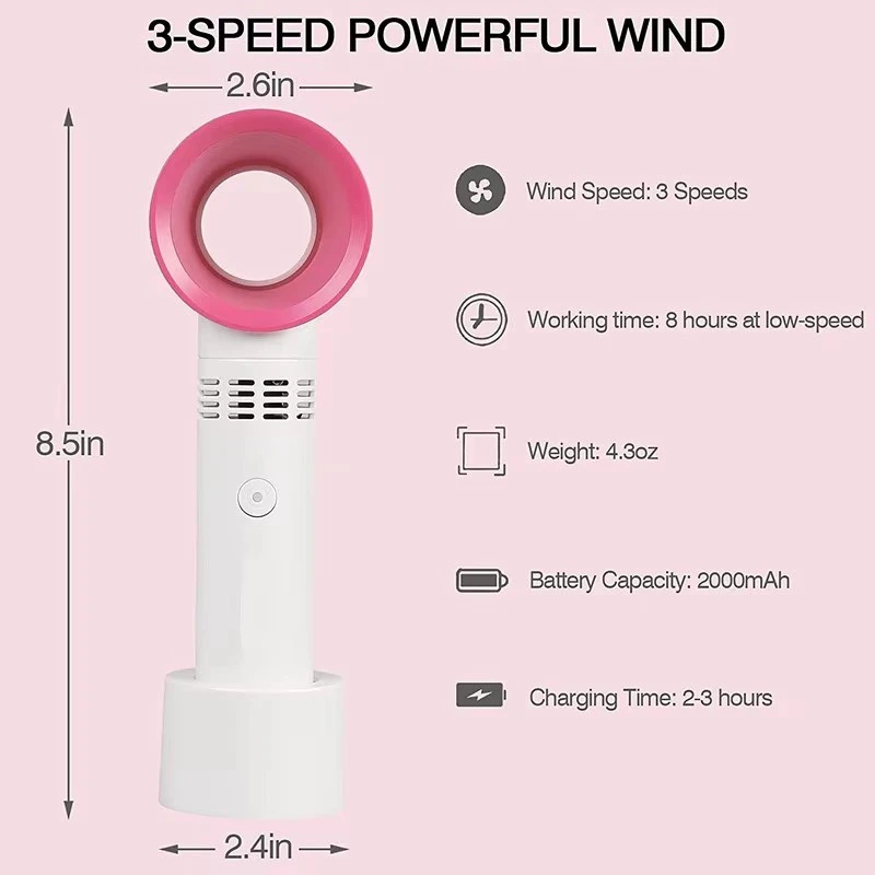 Portable USB Rechargeable Bladeless Eyelash Fan Dryer – 3 Speed Mini Lash Extension Fan – 2000mAh Battery product thumbnail 3