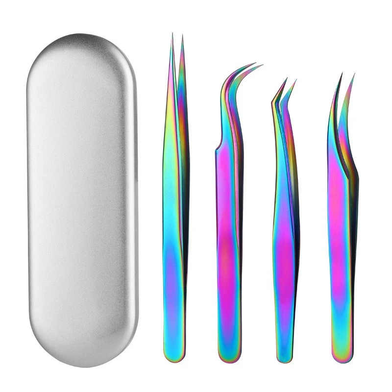 Color titanium eyelashes tweezers kit product thumbnail 4