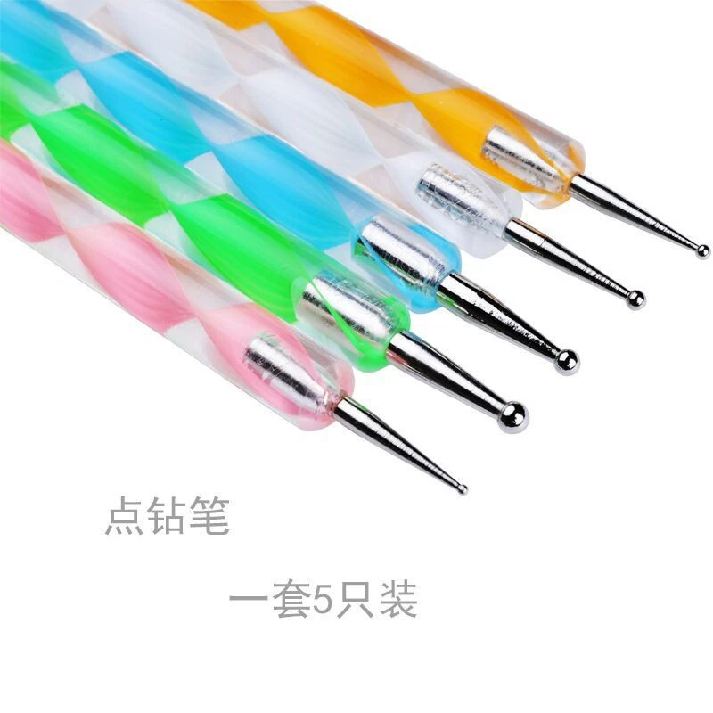 Acrylic spiral rod double ended point drill pen 5 pcs, nail pen dot drill pen set product thumbnail 2