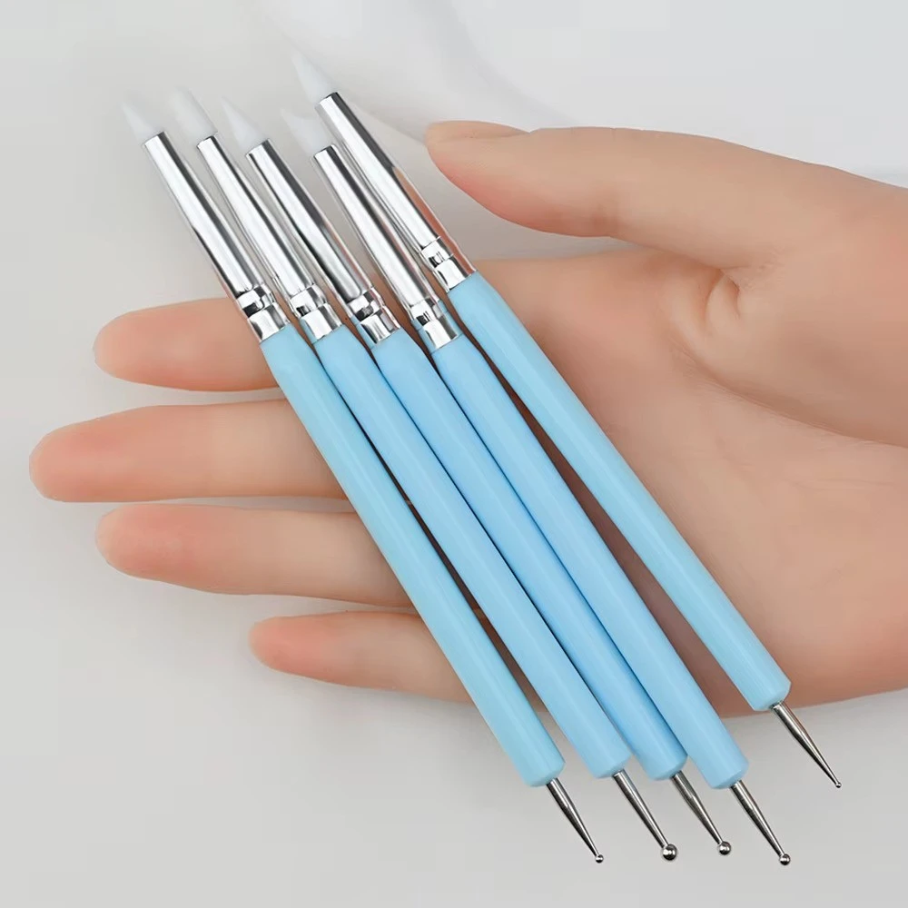 5Pcs Professional Nail Art Silicone Brush Set 15X1cm ual-Head Carving Painting Embossing Pen DIY Round Bots Manicure Tool Pen product thumbnail 6