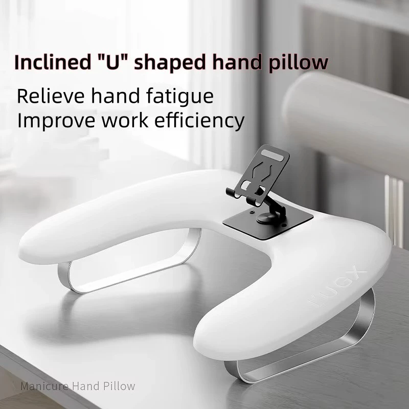 Nail Art U-Shaped hand pillow Soft PU Leather with Rotating Phone Holder Nail Arm Rest Manicure Pad mat Manicurist Special Tools product thumbnail 8