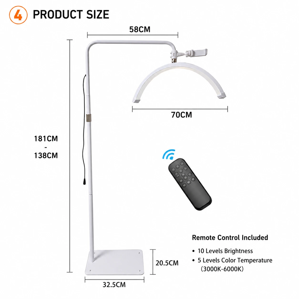 Professional Half Moon LED Beauty Lamp with Remote Control – Adjustable Salon Floor Light product thumbnail 6