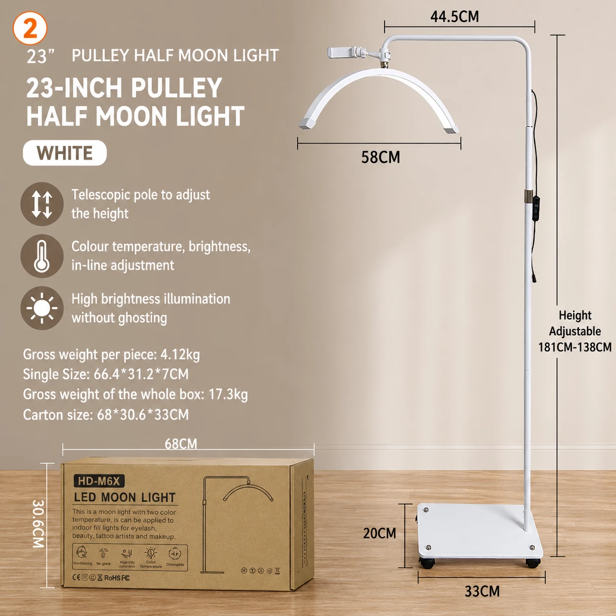 Professional Half Moon LED Beauty Lamp with Remote Control – Adjustable Salon Floor Light product thumbnail 8