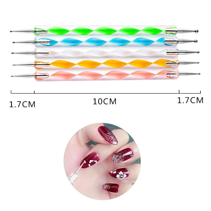 Acrylic spiral rod double ended point drill pen 5 pcs, nail pen dot drill pen set product thumbnail 12