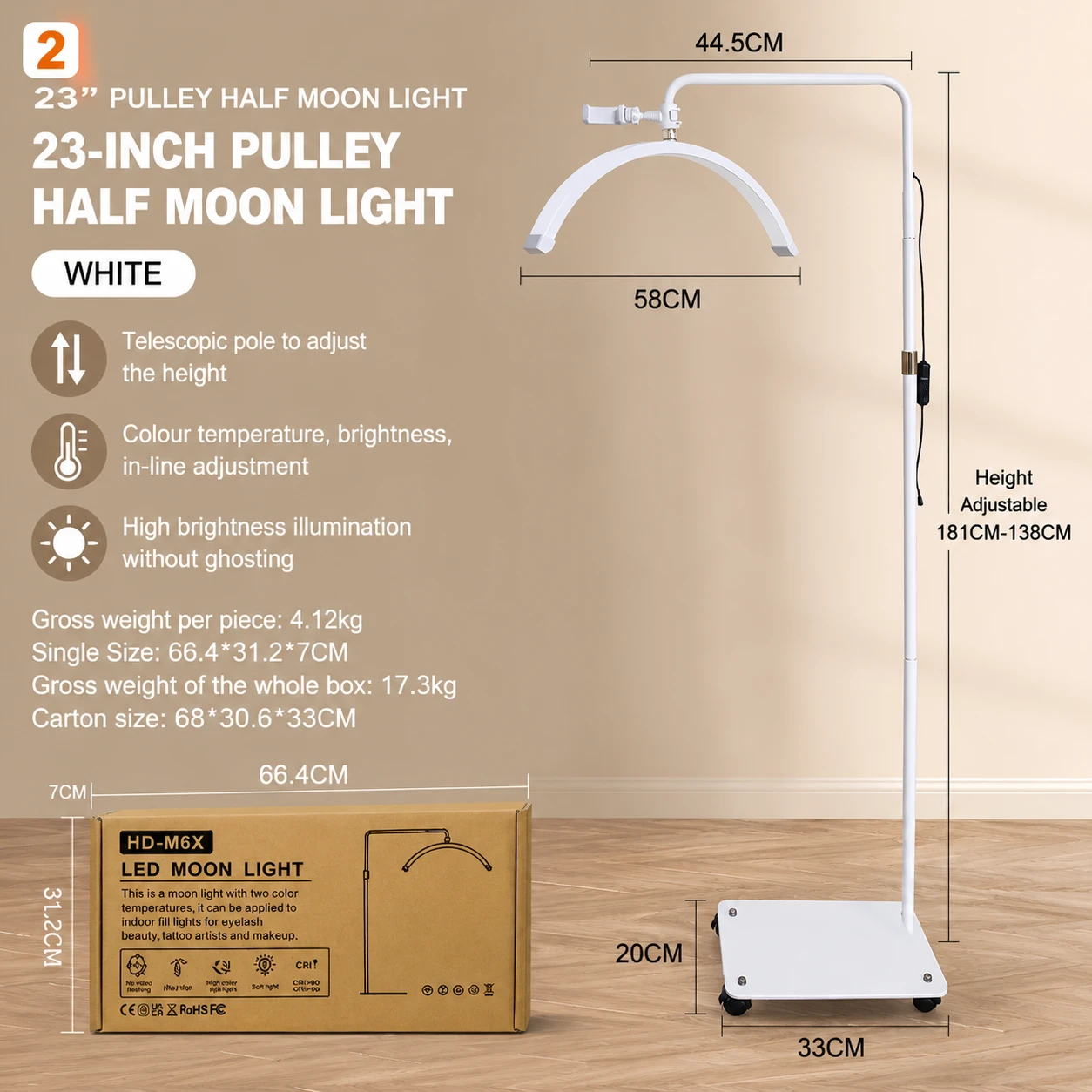 Professional Half Moon LED Beauty Lamp with Remote Control – Adjustable Salon Floor Light product thumbnail 7