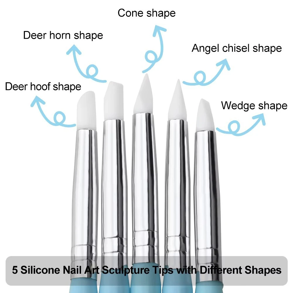5Pcs Professional Nail Art Silicone Brush Set 15X1cm ual-Head Carving Painting Embossing Pen DIY Round Bots Manicure Tool Pen product thumbnail 2