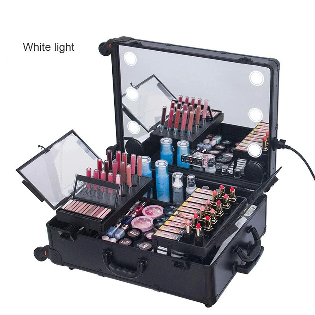 Rolling Makeup Case with LED Light Mirror with Multimedia product thumbnail 4