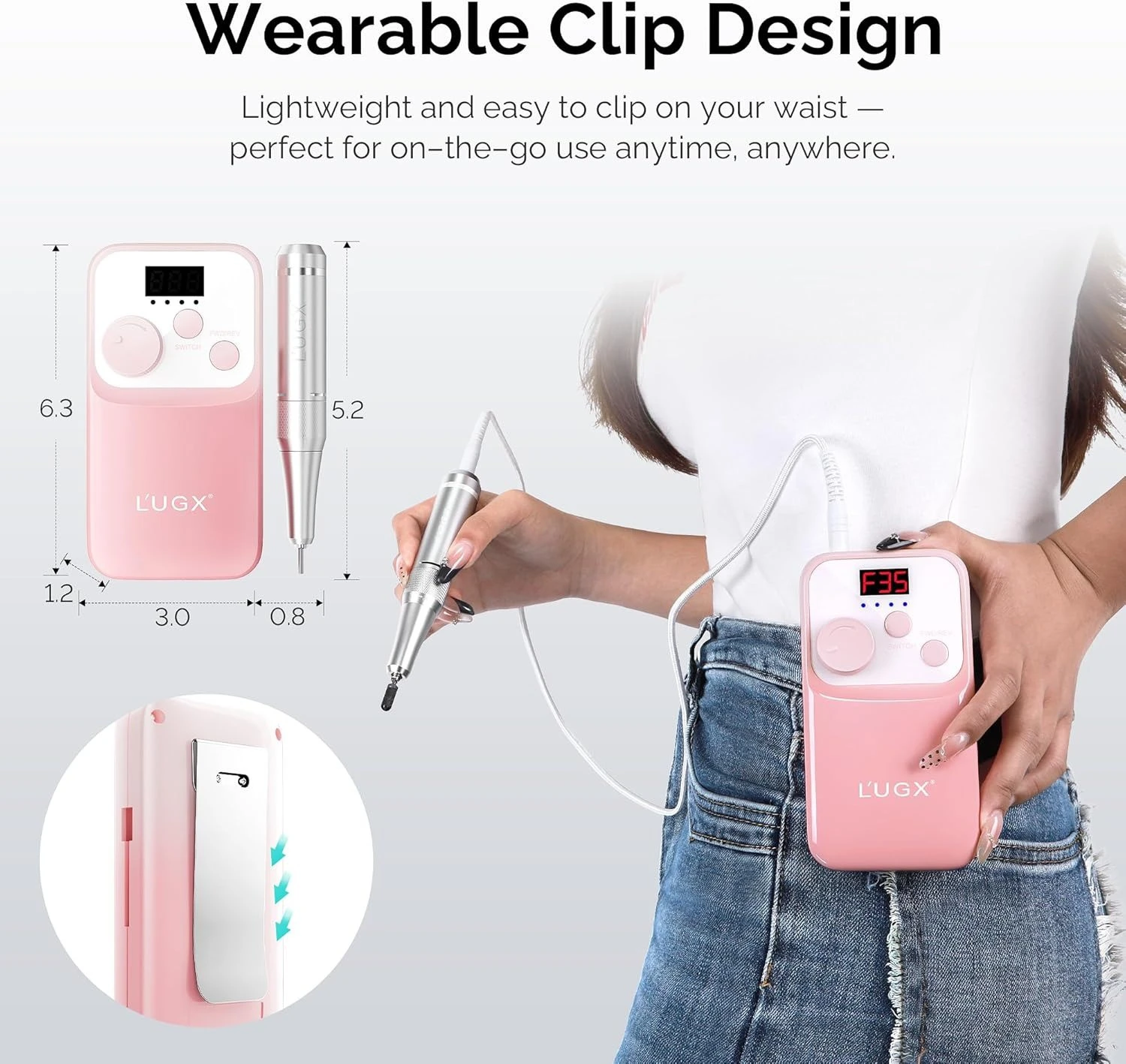L'UGX LG602s Professional Power Portable Rechargeable Nail Drill Machine Type C Manicure 35000 RPM Electric Nail Drills product thumbnail 4