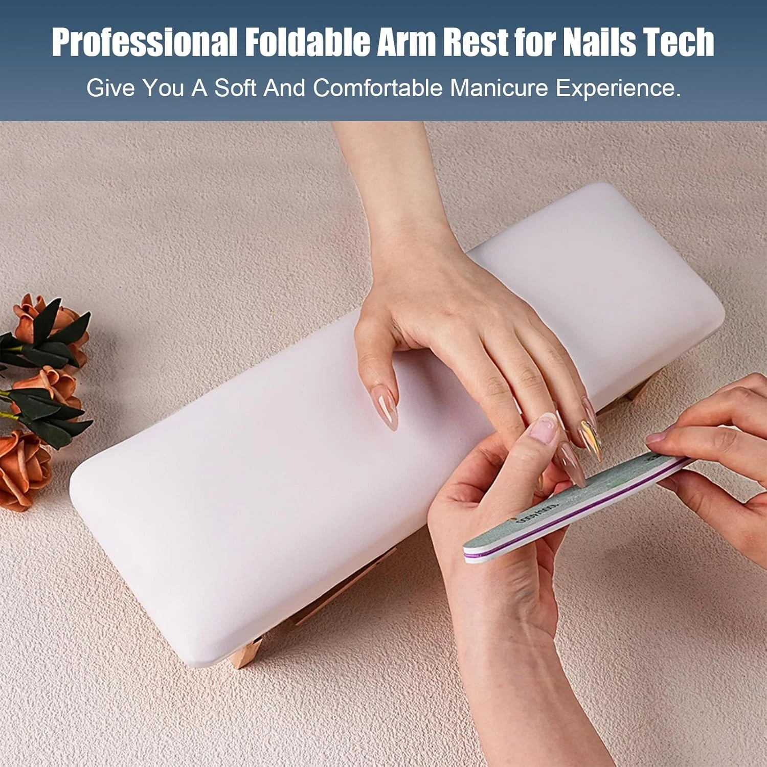 Foldable Manicure Hand Rest with 3 Adjustable Heights Microfiber Leather Nail Armrest Cushion with Soft High-Density Sponge product thumbnail 7