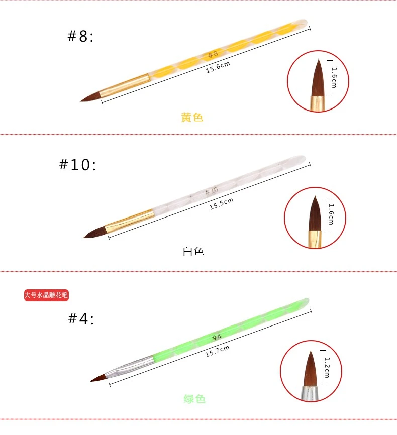 Gel Brush( size 2,4,6,8,10 ) nail brush 5pcs set acrylic mink crystal pen nail tool product thumbnail 9