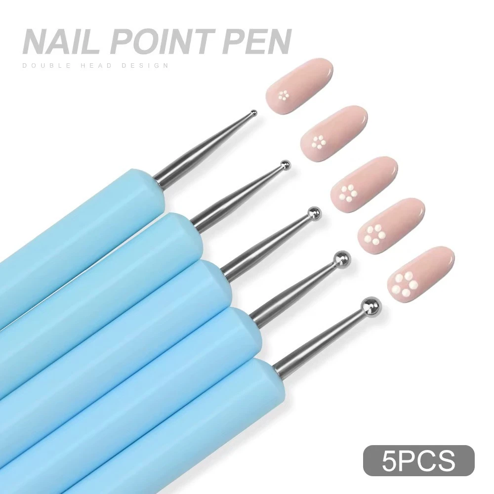 5Pcs Professional Nail Art Silicone Brush Set 15X1cm ual-Head Carving Painting Embossing Pen DIY Round Bots Manicure Tool Pen product thumbnail 4