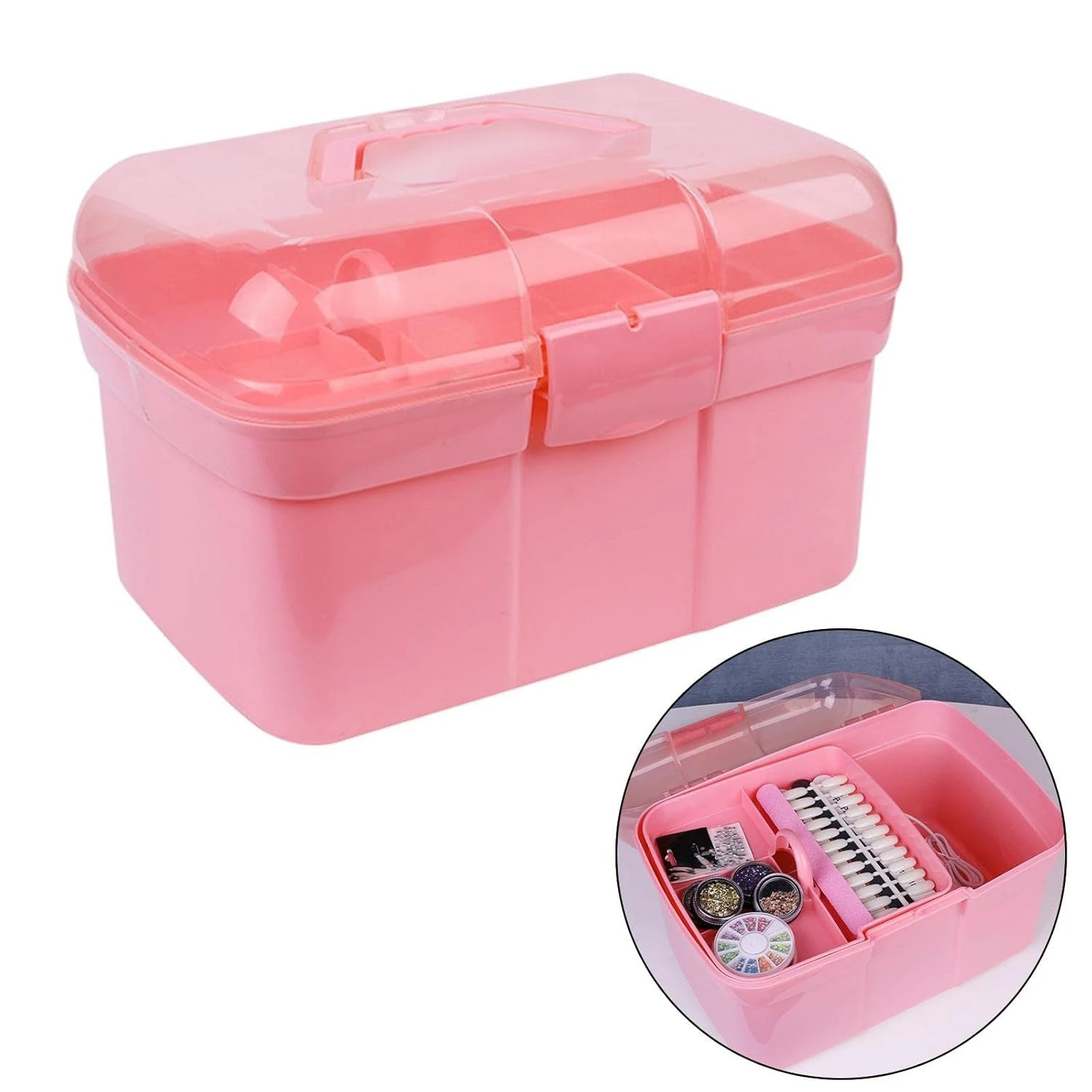 Portable Handled Storage Box – 2-Tier Manicure Tool Case for Home, Car, Bedroom & Hotel Organization product thumbnail 12