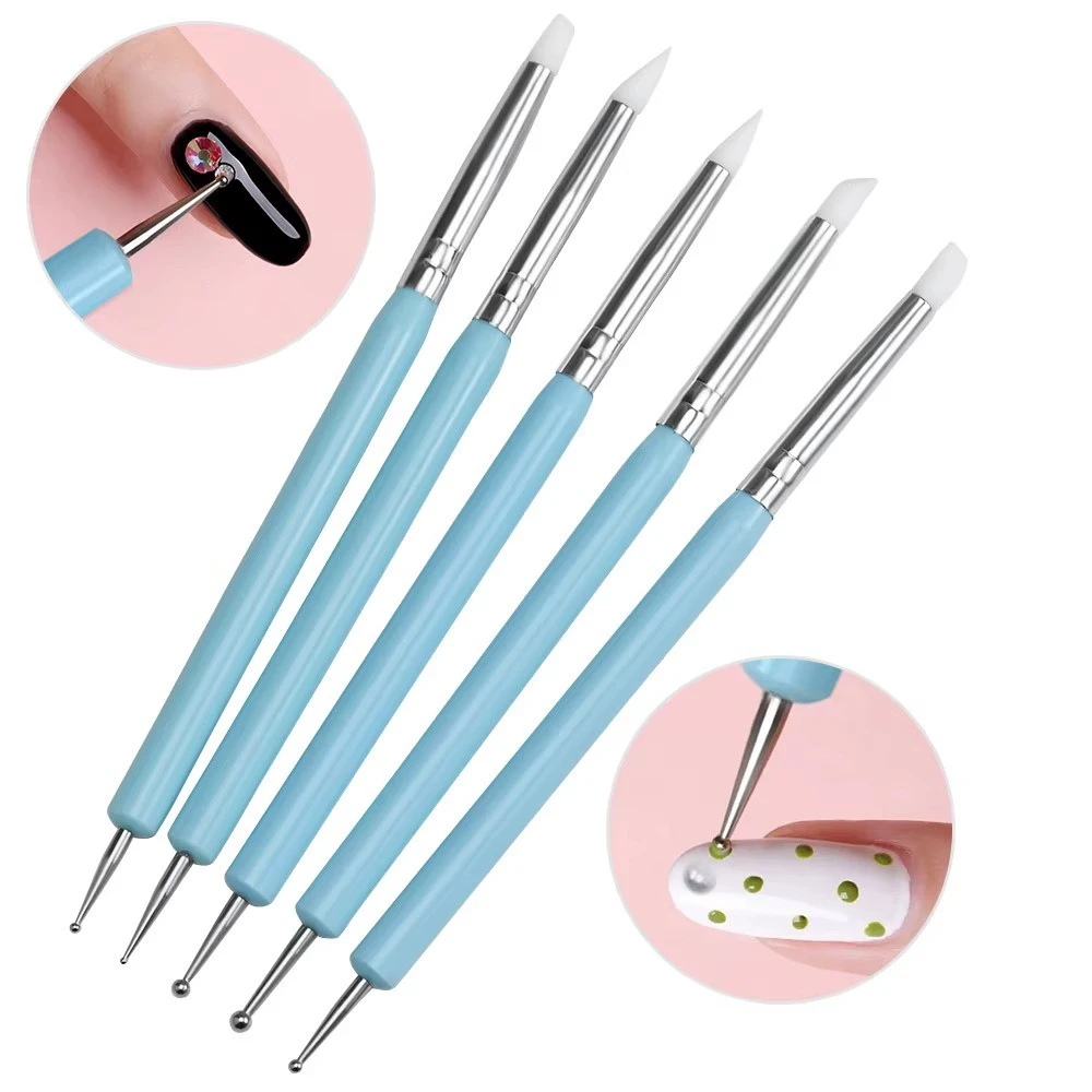 5Pcs Professional Nail Art Silicone Brush Set 15X1cm ual-Head Carving Painting Embossing Pen DIY Round Bots Manicure Tool Pen product thumbnail 7
