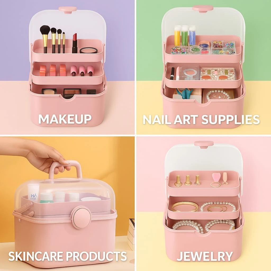 Multipurpose Portable Storage Box – 3 Tiers for Cosmetics, Manicure Tools & Sewing Supplies product thumbnail 24