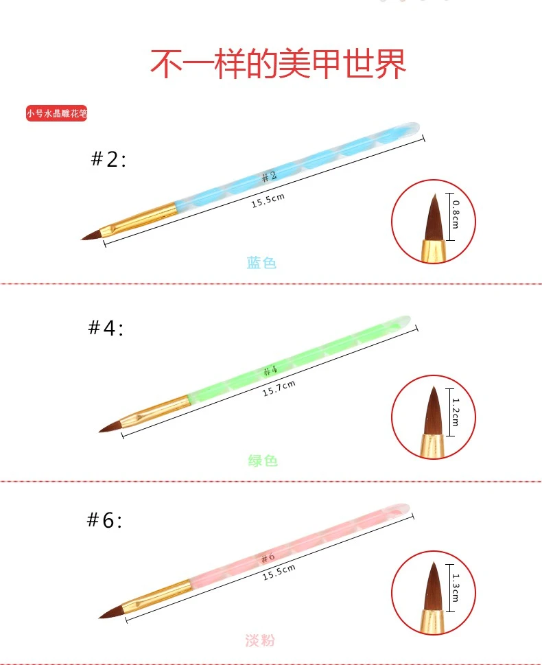 Gel Brush( size 2,4,6,8,10 ) nail brush 5pcs set acrylic mink crystal pen nail tool product thumbnail 11