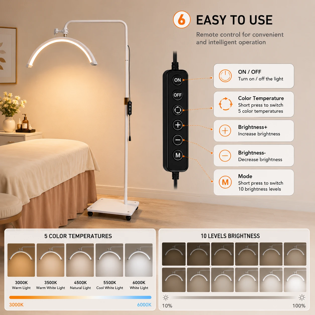 Professional Half Moon LED Beauty Lamp with Remote Control – Adjustable Salon Floor Light product thumbnail 4