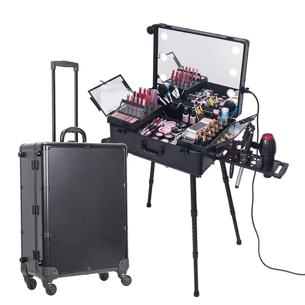 Rolling Makeup Case with LED Light Mirror with Multimedia product thumbnail 5