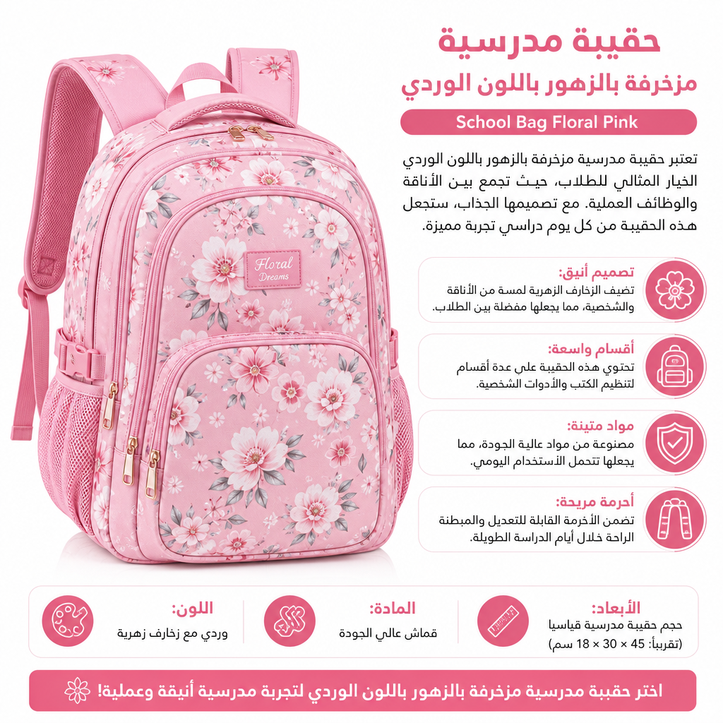 School Bag Floral Pink