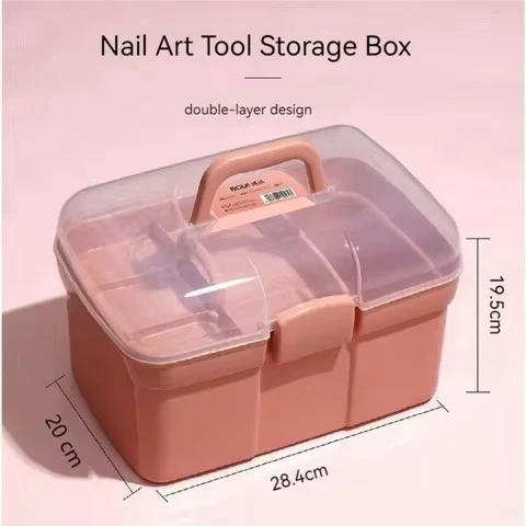 Portable Handled Storage Box – 2-Tier Manicure Tool Case for Home, Car, Bedroom & Hotel Organization