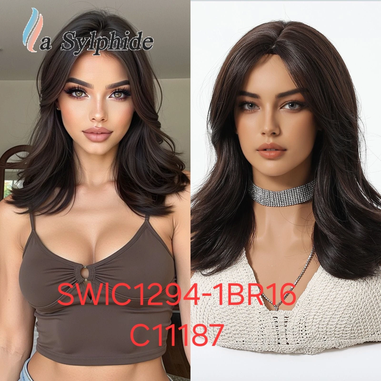 Heat-Resistant Synthetic Wig,Short Hair With Bangs, Model SWLC1294-1BR16-C11187